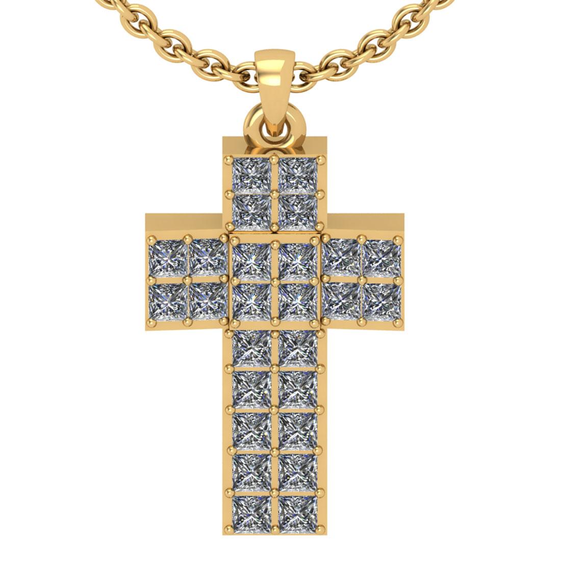 1.56 Ctw SI2/I1 Diamond 14K Yellow Gold Cross Pendant Necklace