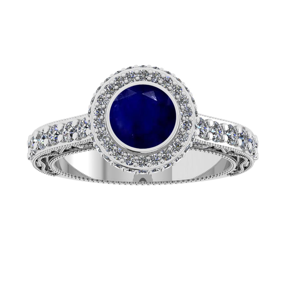 2.16 Ctw I2/I3 Blue Sapphire And Diamond 14K White Gold Engagement Ring