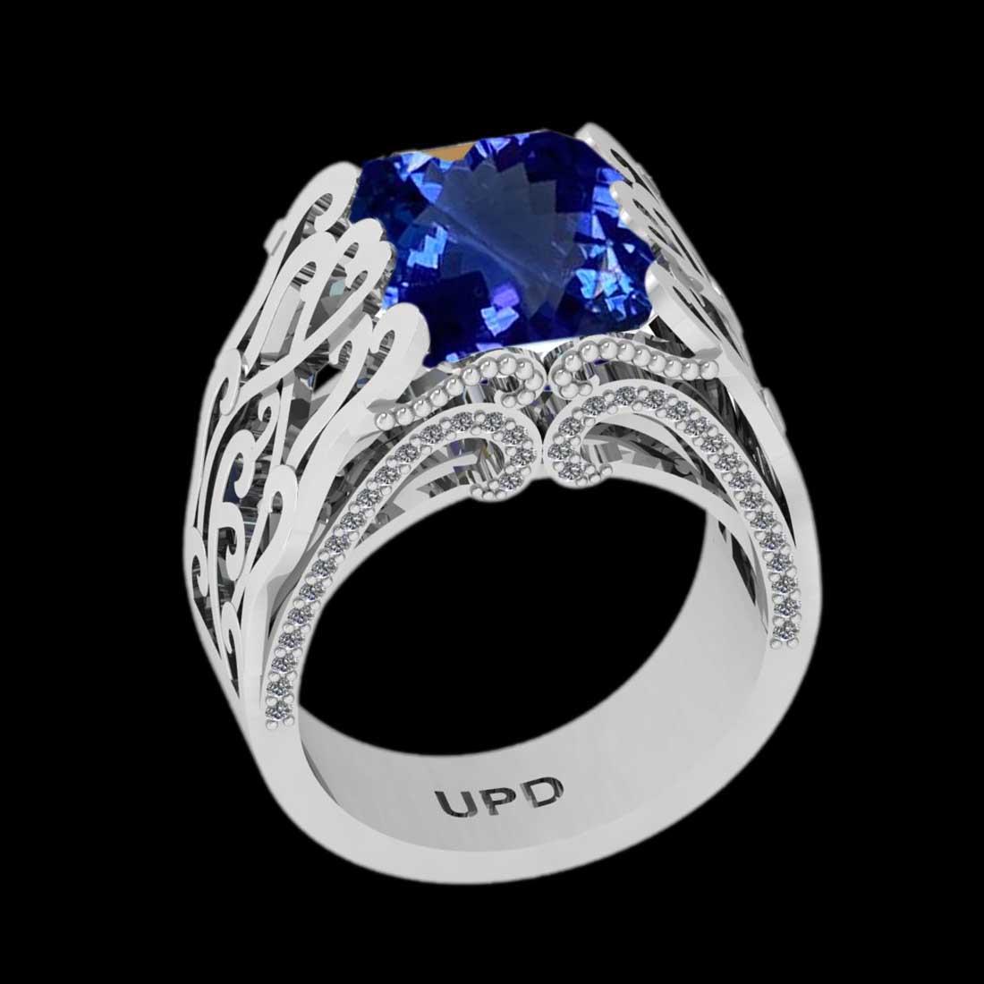 5.74 Ctw VS/SI1 Tanzanite and Diamond 14K White Gold Vintage Style Ring