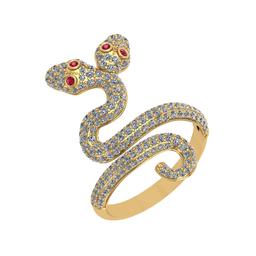 1.40 Ctw Ruby and Diamond 14K Yellow Gold Snake Ring