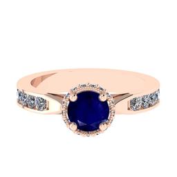 1.73 Ctw SI2/I1 Blue Sapphire and Diamond 14K Rose Gold Engagement Halo Ring