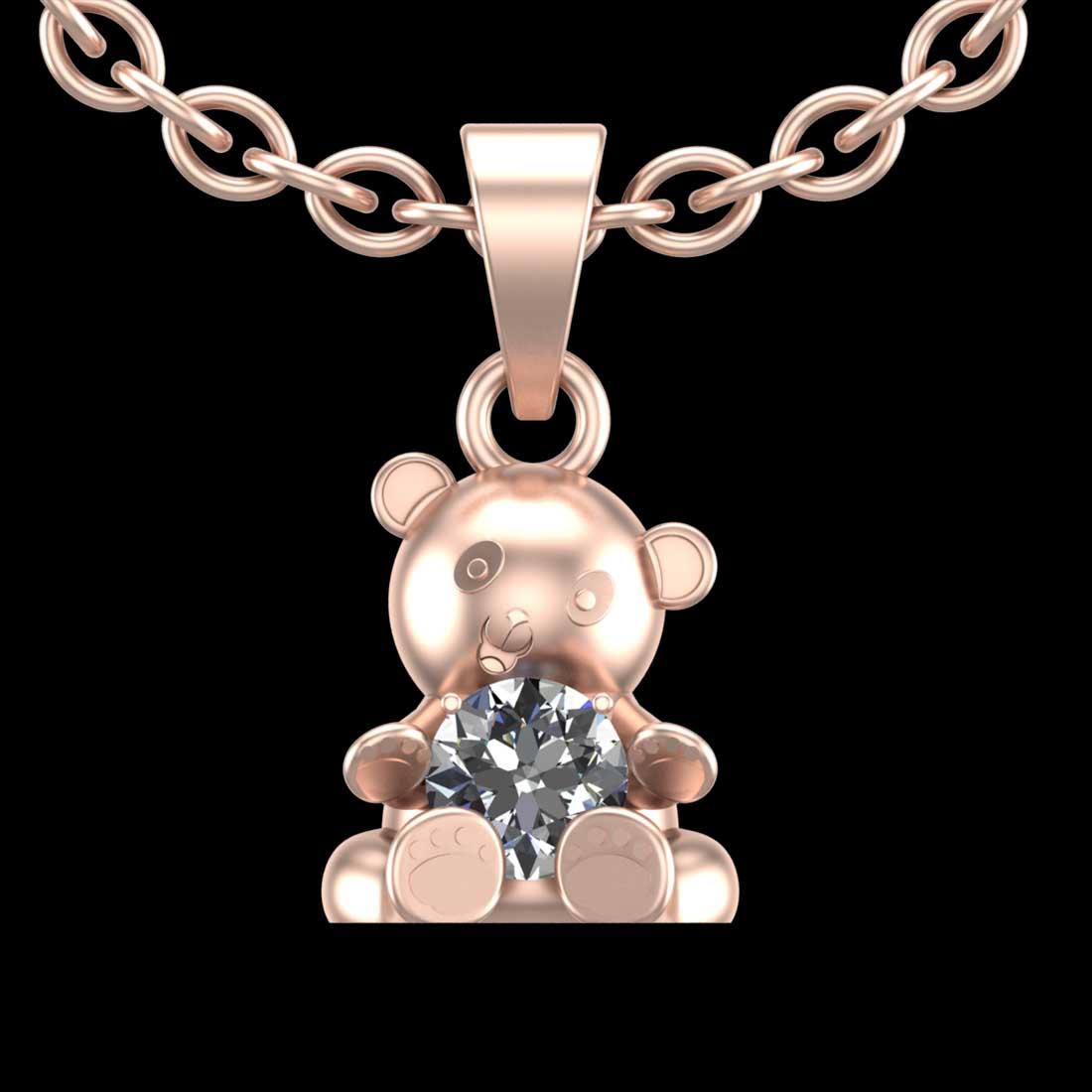 0.95 Ctw SI2//I1 Diamond 14 K Rose Gold Teddy Pendant Necklace