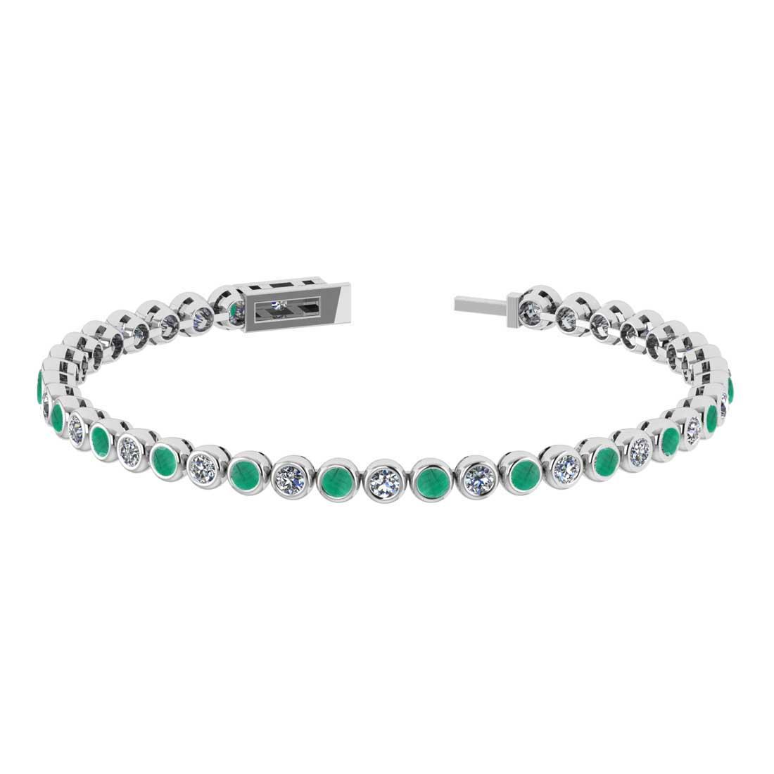 3.08 Ctw SI2/I1 Emerald and Diamond 14K White Gold Bracelet