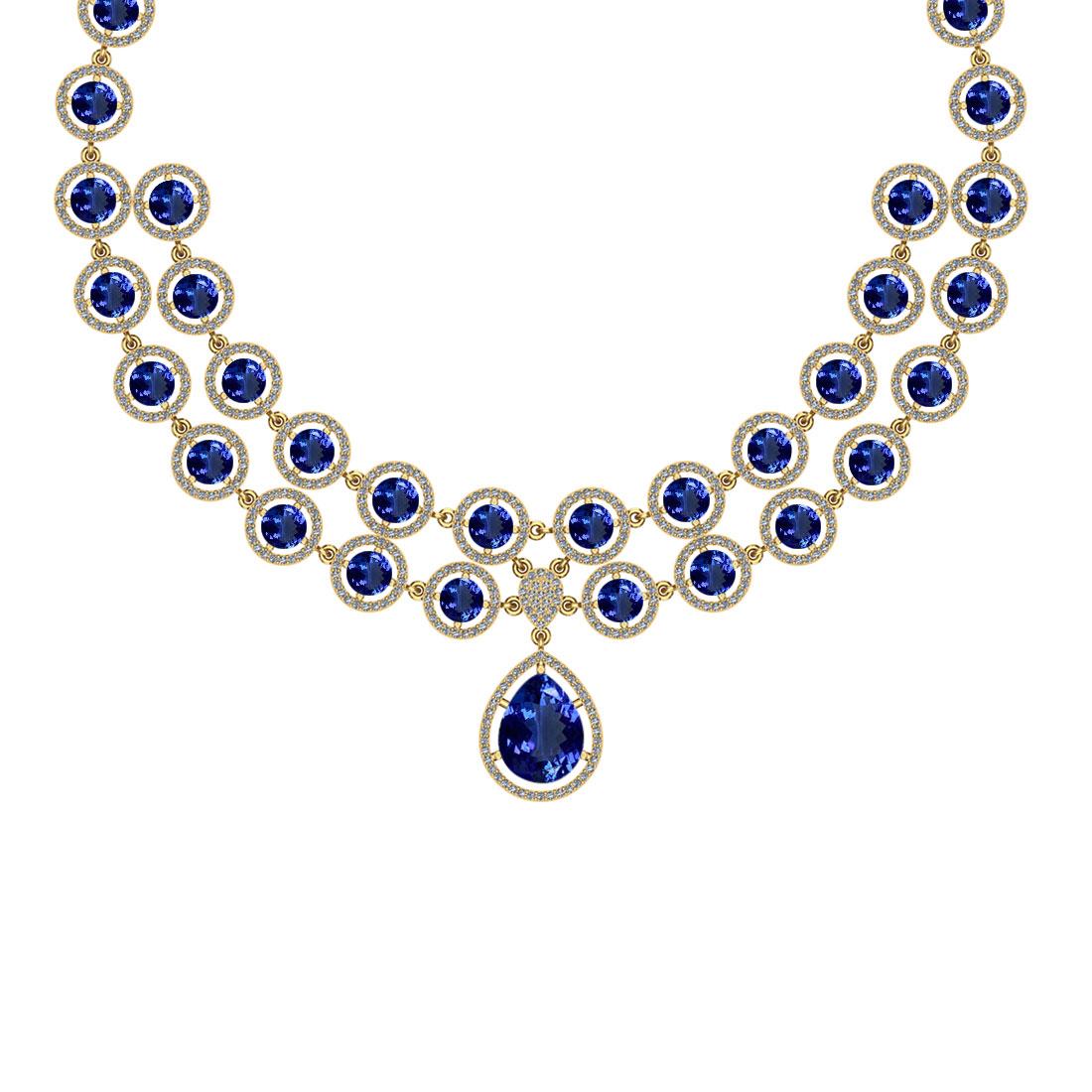 42.29 Ctw SI2/I1 Tanzanite And Diamond 14K Yellow Gold Necklace