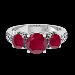 3.05 Ctw VS/SI1 Ruby And Diamond Prong Set 14K White Gold three Stone Ring