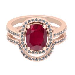 2.37 Ctw SI2/I1Ruby and Diamond 14K Rose Gold Engagement set Ring