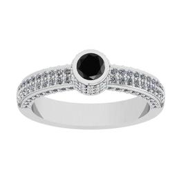 0.92 Ctw I2/I3 Treated Fancy Black And White Diamond 14K White Gold Vintage Style Engagement Ring