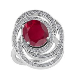 5.53 Ctw I2/I3 Ruby And Diamond 14K White Gold Engagement Ring