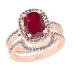 2.37 Ctw SI2/I1Ruby and Diamond 14K Rose Gold Engagement set Ring