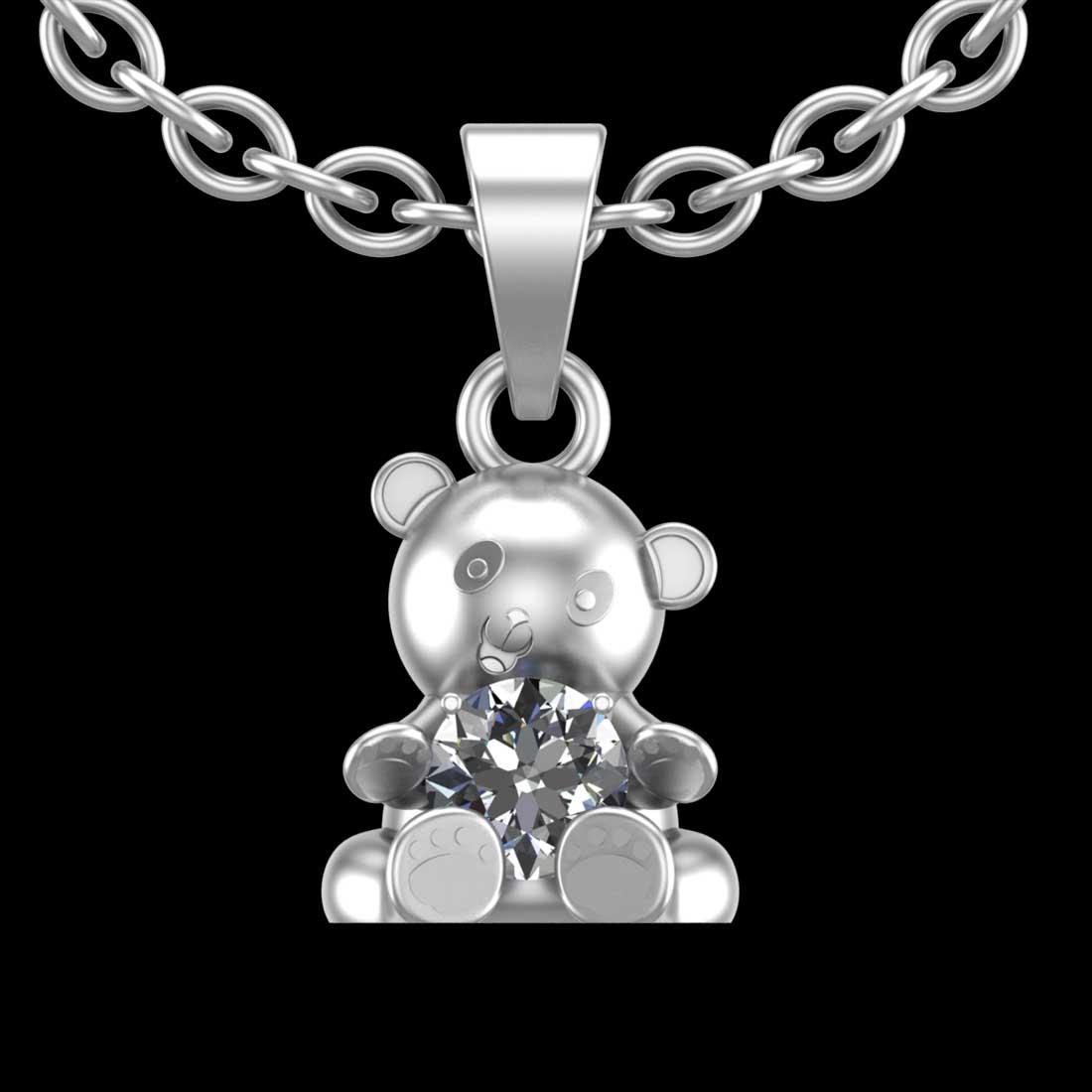 0.95 Ctw SI2//I1 Diamond 14 K White Gold Teddy Pendant Necklace