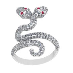 1.40 Ctw Ruby and Diamond 14K White Gold Snake Ring