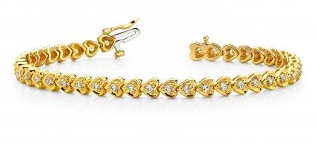 14K YELLOW GOLD 1 CTW G-H I1/I2 HEART LINK DIAMOND BRACELET