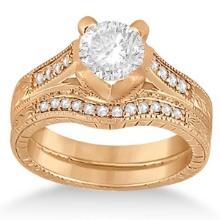 Antique style Style Engagement Ring and Matching Wedding Band in 14k Rose Gold 1.50 CTW
