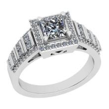 Certified 1.04 Ctw VS/SI1 Diamond 18K White Gold Vintage Style Wedding Halo Ring