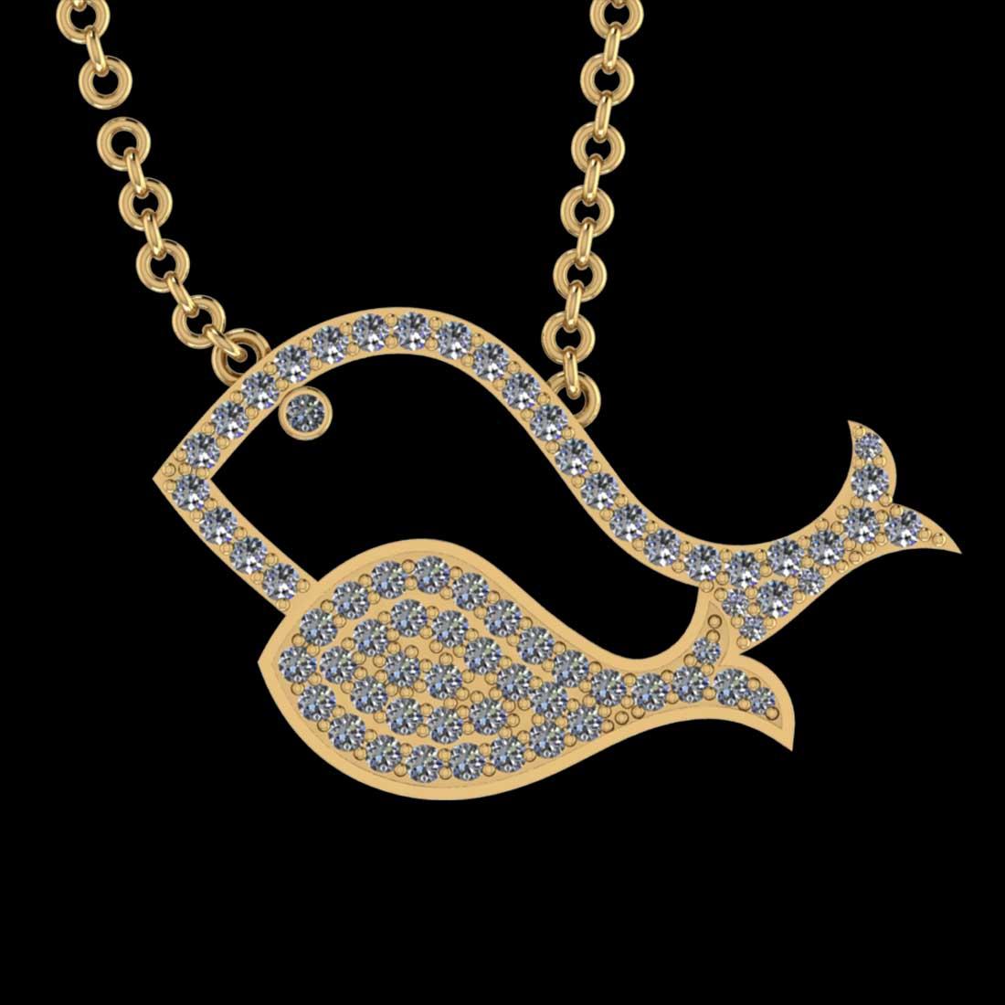 0.90 Ctw SI2//I1 Diamond 14 K Yellow Gold Fish Pendant Necklace