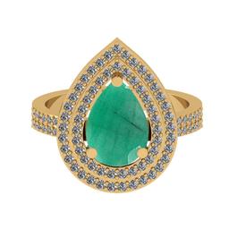 2.97 Ctw SI2/I1 Emerald And Diamond 14K Yellow Gold two Row Wedding Halo Ring