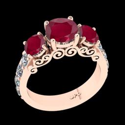 3.05 Ctw VS/SI1 Ruby And Diamond Prong Set 14K Rose Gold three Stone Ring