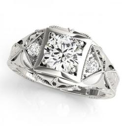 CERTIFIED 18KT WHITE GOLD 0.87 CTW J-K/VS-SI1 VINTAGE STYLE DIAMOND RING