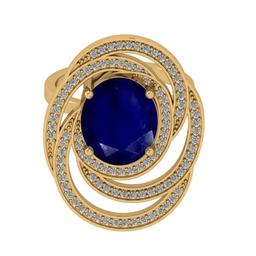 5.53 Ctw I2/I3 Blue Sapphire And Diamond 14K Yellow Gold Engagement Ring