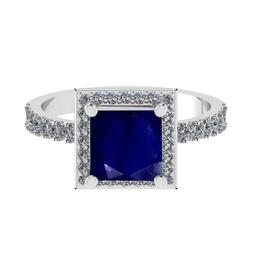 1.91 Ctw SI2/I1 Blue Sapphire and Diamond 14K White Gold Engagement Halo Ring