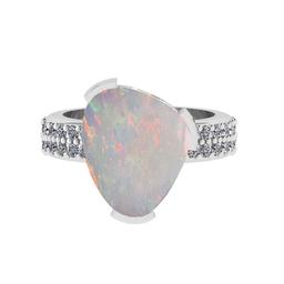 4.34 Ctw SI2/I1 Opal and Diamond 14K White Gold Engagement Ring