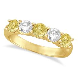 Five Stone White and Fancy Yellow Diamond Ring 14k Yellow Gold 1.50ctw