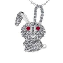 0.94 Ctw SI2/I1 Ruby and Diamond 14K White Gold Daddy Pendant Necklace