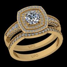 1.70 Ctw SI2/I1 Diamond 14K Yellow Gold Bridal Wedding Two Row Halo Set Ring