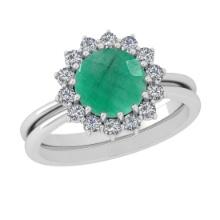 1.74 Ctw SI2/I1 Emerald and Diamond 14K White Gold Engagement Halo Ring
