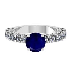 2.03 Ctw SI2/I1 Blue Sapphire and Diamond 14K White Gold Engagement Ring