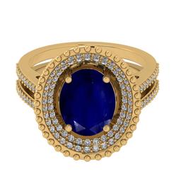 3.04 Ctw I2/I3 Blue Sapphire And Diamond 14K Yellow Gold Engagement Ring