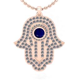 1.97 Ctw SI2/I1 Blue Sapphire and Diamond 14K Rose Gold Pendant Necklace