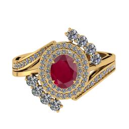 1.49 Ctw SI2/I1 Ruby And Diamond 14K Yellow Gold Engagement Ring