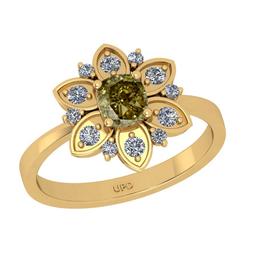 1.20 Ct GIA Certified Fancy Brown Yellow And White Diamond 14K Yellow Gold Engagement Ring