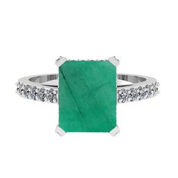 3.27 Ctw SI2/I1 Emerald and Diamond 14K White Gold Engagement Ring