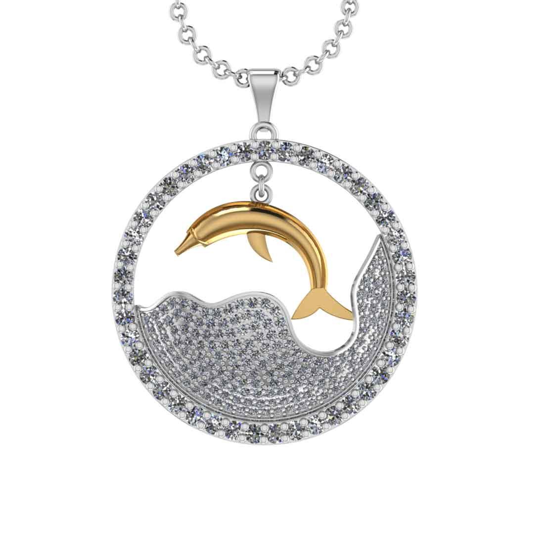 5.09 Ctw SI2/I1 Diamond 14K Yellow and Rose Gold two tone Zodiac Sign Fish pendant necklace