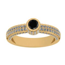 0.92 Ctw I2/I3 Treated Fancy Black And White Diamond 14K Yellow Gold Vintage Style Engagement Ring
