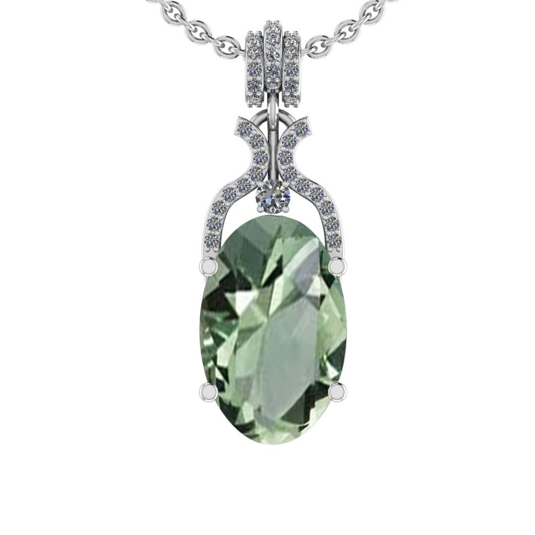 23.98 Ctw I2/I3 Green Amethyst And Diamond 10K White Gold Pendant