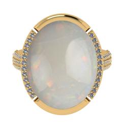 12.12 Ctw SI2/I1 Opal And Diamond 14K Yellow Gold Engagement Ring