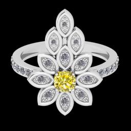 1.01 Ctw Gia certified Natural Fancy Yellow And White Diamond 14K White Gold Wedding Ring