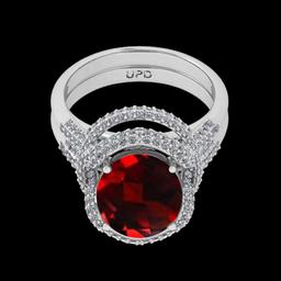 4.99 Ctw VS/SI1 Spessartite Garnet and Diamond 14K White Gold Vintage Style Ring