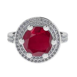 3.60 Ctw SI2/I1 Ruby and Diamond 14K White Gold Engagement Halo Ring