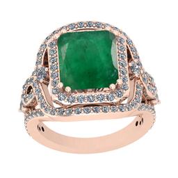 13.91 Ctw VS/SI1 Emerald And Diamond 18K Rose Gold Vintage Style Ring