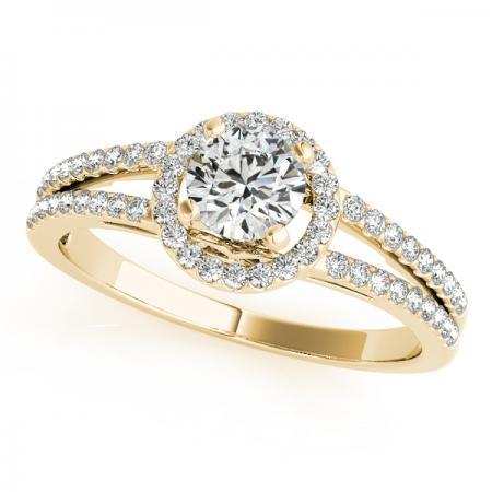 CERTIFIED 18K YELLOW GOLD .95 CTW J-K/VS-SI1 DIAMOND HALO ENGAGEMENT RING