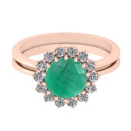 1.74 Ctw SI2/I1 Emerald and Diamond 14K Rose Gold Engagement Halo Ring