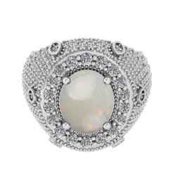 6.25 Ctw I2/I3 Opal And Diamond 14K White Gold Engagement Ring