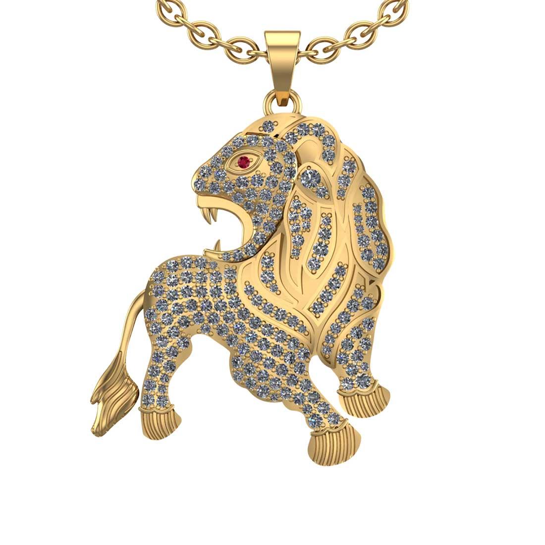 2.28 Ctw SI2/I1 Diamond 14k Yellow Gold Lion Pendant Necklace