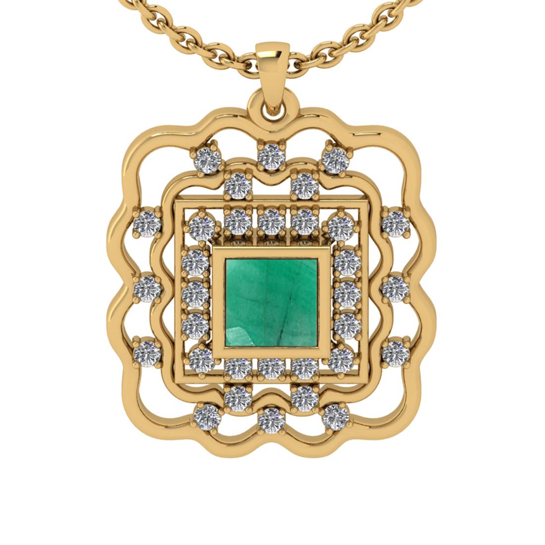1.50 Ctw SI2/I1 Emerald and Diamond 14K Yellow Gold Pendant Necklace