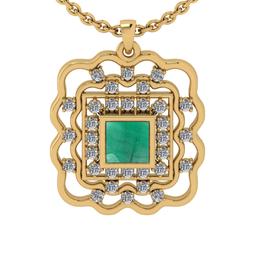 1.50 Ctw SI2/I1 Emerald and Diamond 14K Yellow Gold Pendant Necklace