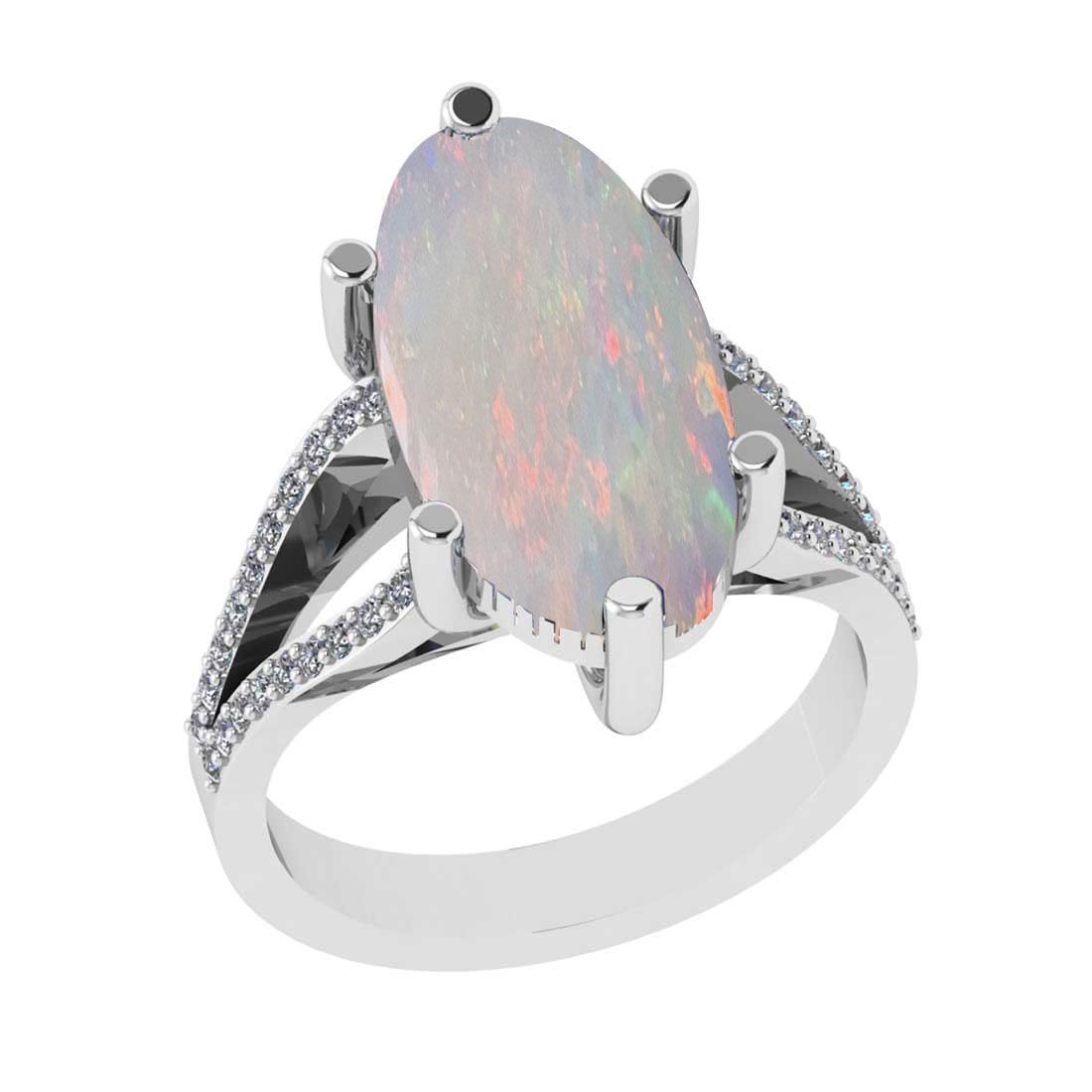 5.58 Ctw SI2/I1 Opal and Diamond 14K White Gold Engagement Ring